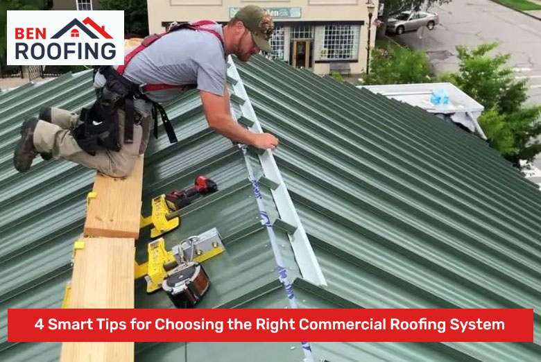 Roofer installing a commercial roof