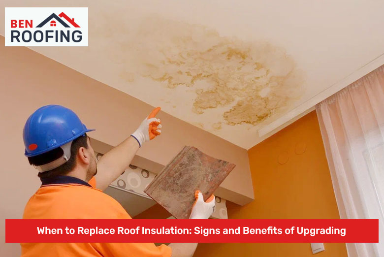 Signs of roof insulation damage with water stains on ceiling